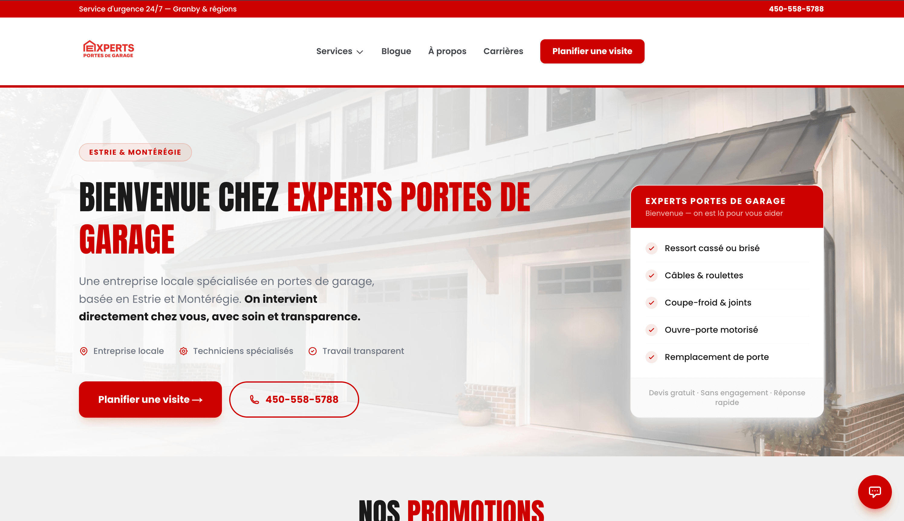 Aperçu du site Experts Portes de Garage